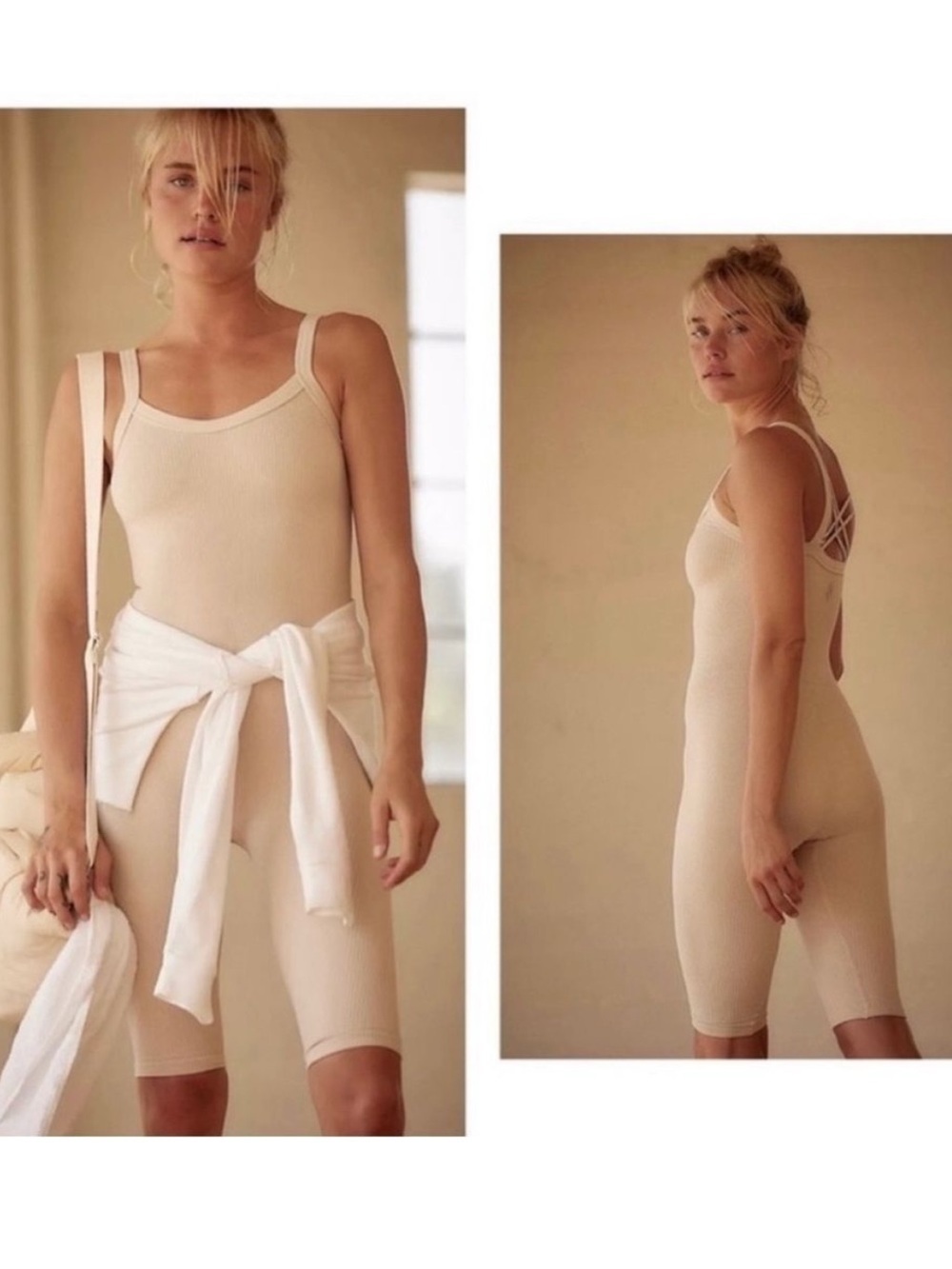 FP Free People Movement Happiness Runs Strappy Stone Nude Onesie- Size XS/S